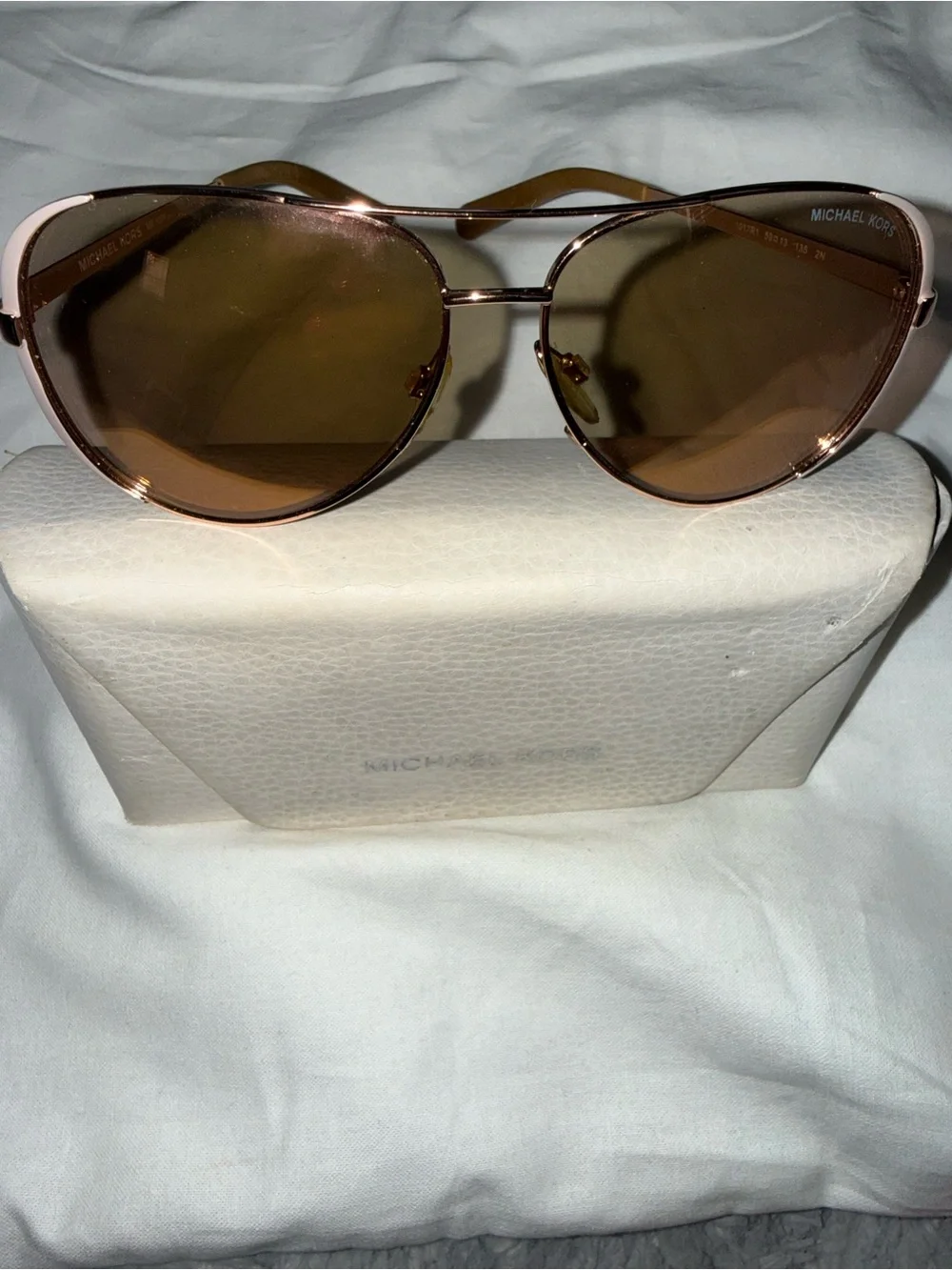 MICHAEL KORS Rose Gold Aviator Sunglasses with Brown Lenses